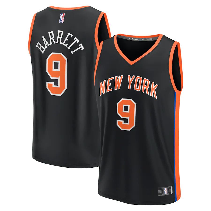 Men New York Knicks #9 RJ Barrett Fanatics Branded Black City Edition 2022-23 Fastbreak NBA Jersey